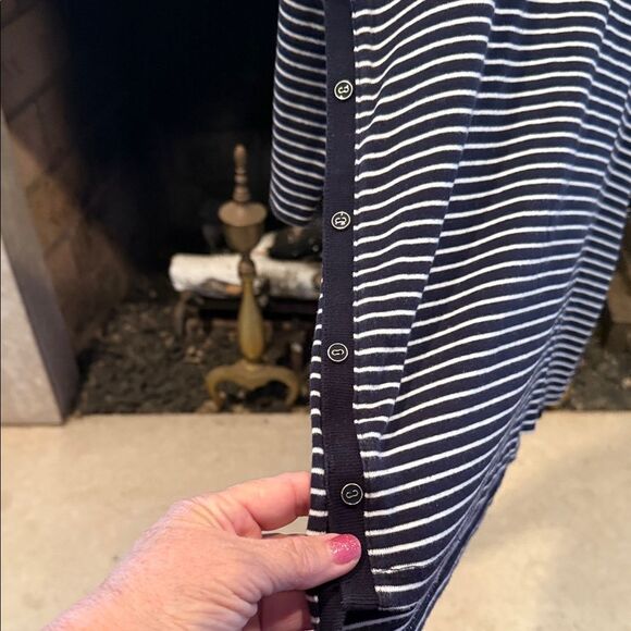 Talbots Navy and White Striped 3/4 Sleeve Weekend Tee Size Large - Picture 3 of 4